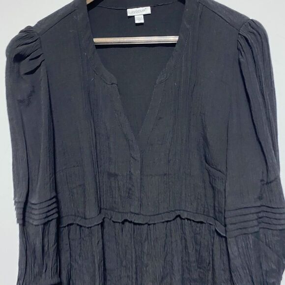Avenue Blouse Womens 14 Black Peasant Top Boho Flowy 3/4‎ Sleeve V Neck Popover - Picture 5 of 11